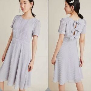 Anthropologie Sunday in Brooklyn lilac grey poplin tie back bow dress size Small